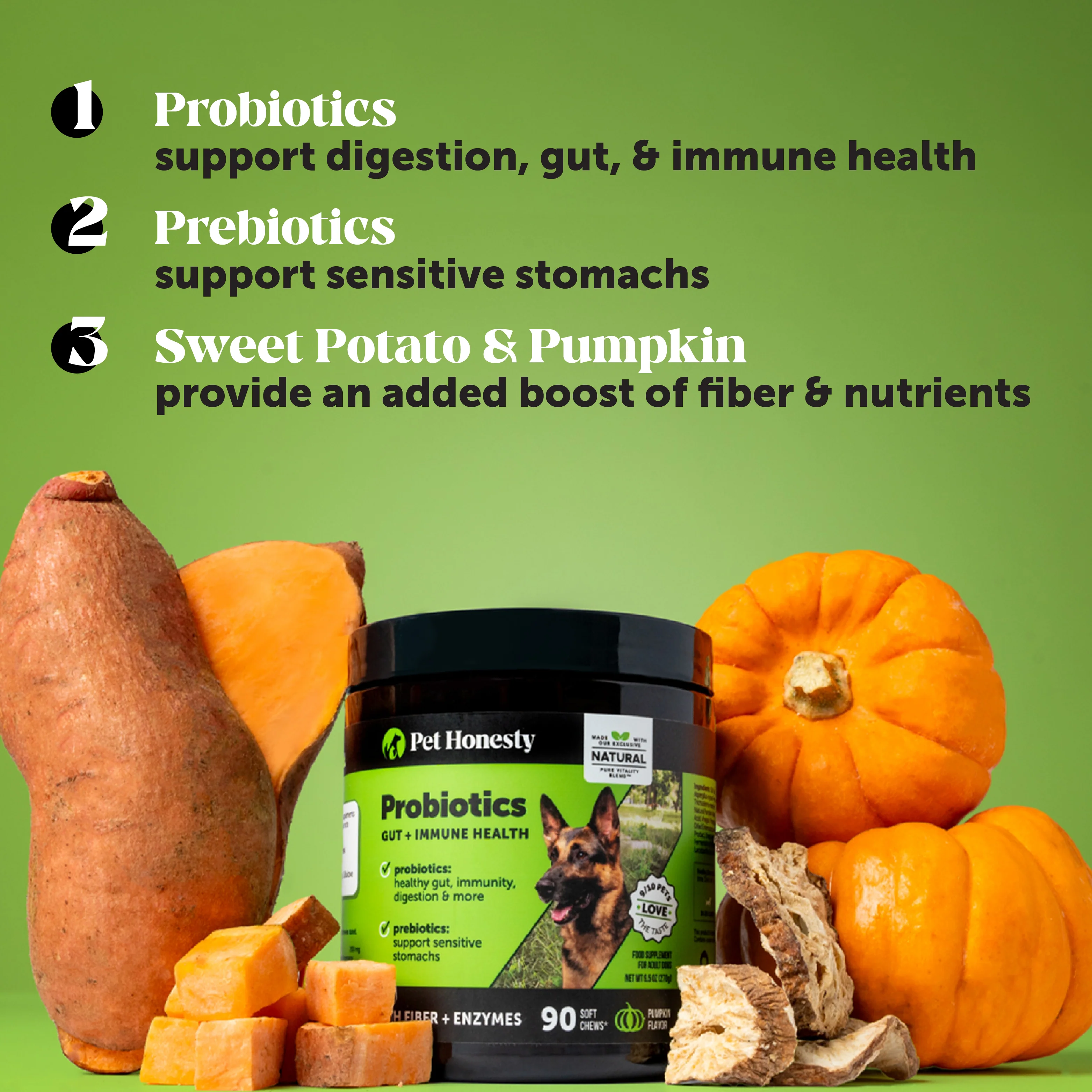 Gut + Immune Health Digestive Probiotic Chews for Dogs (Pumpkin Flavor) - Image 3